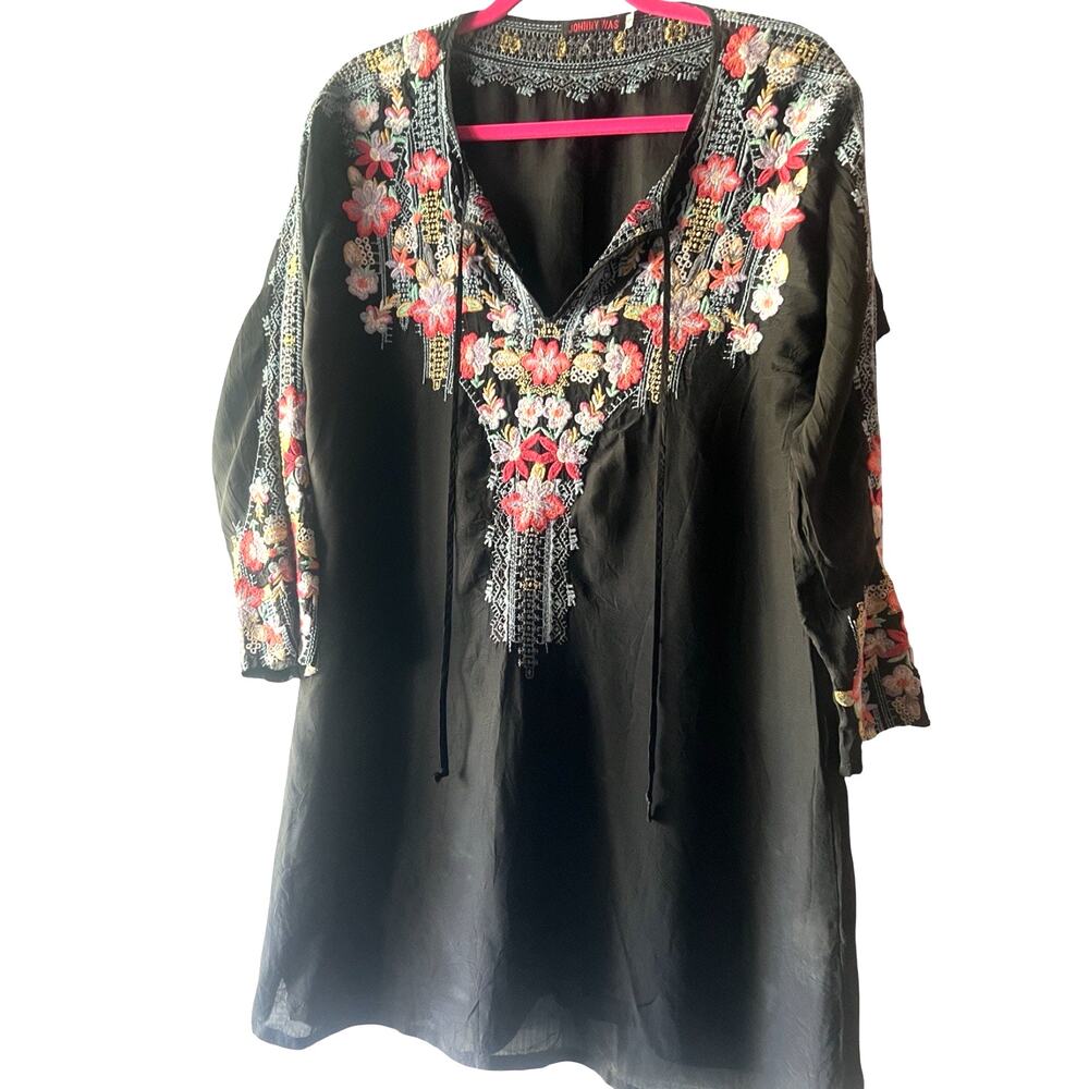 Johnny Was Embroidered Tunic Blouse Top Dress Size S Black Oversize